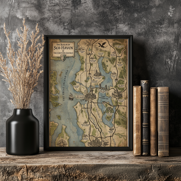 Fantasy map framed print - transform your neighborhood into a realm of adventure