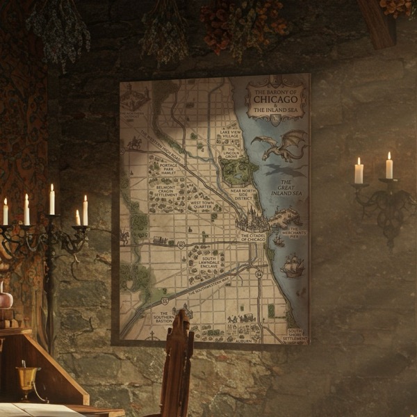 Fantasy map framed print - transform your neighborhood into a realm of adventure