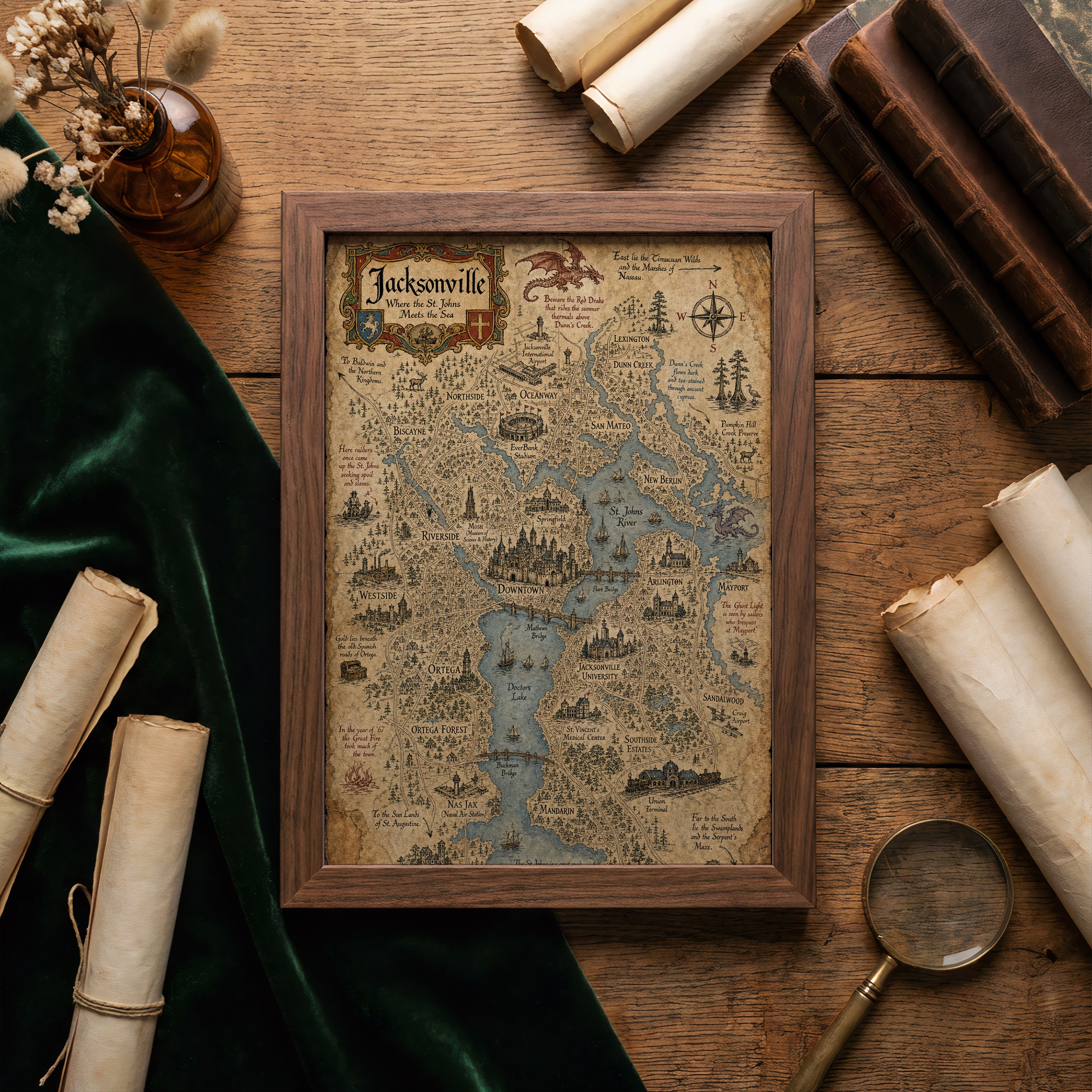 Fantasy map framed print - transform your neighborhood into a realm of adventure